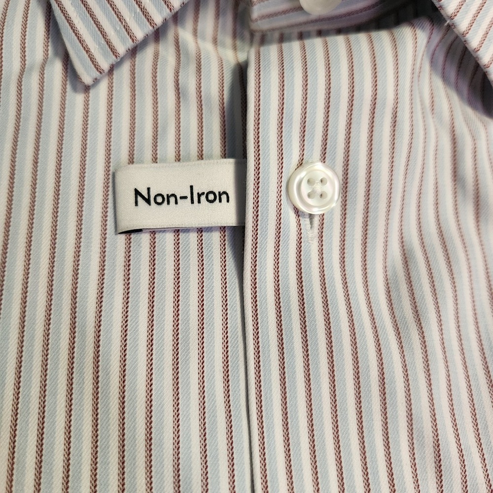 New Nordstrom Mens Dress Shirt 16 34/35 Trim Premium Performance Striped No Iron